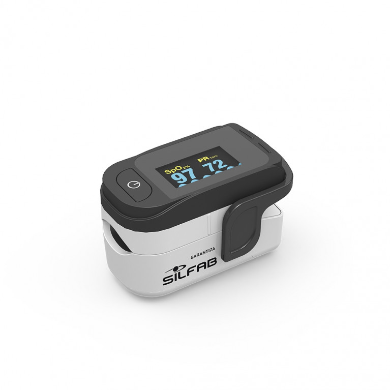 Oxímetro de pulso CON CURVA, CON FUNDA. 6 modos de visualización. Con ondas pletismográficas.