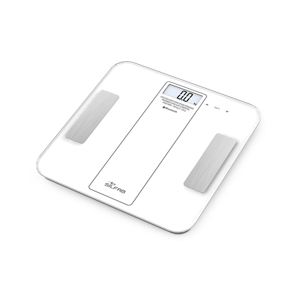 Balanza DIGITAL BLUETOOTH. Índice de hidratac., masa ósea, masa musc., grasa y kcal sugeridas. Hasta 180 kg. App móvil.